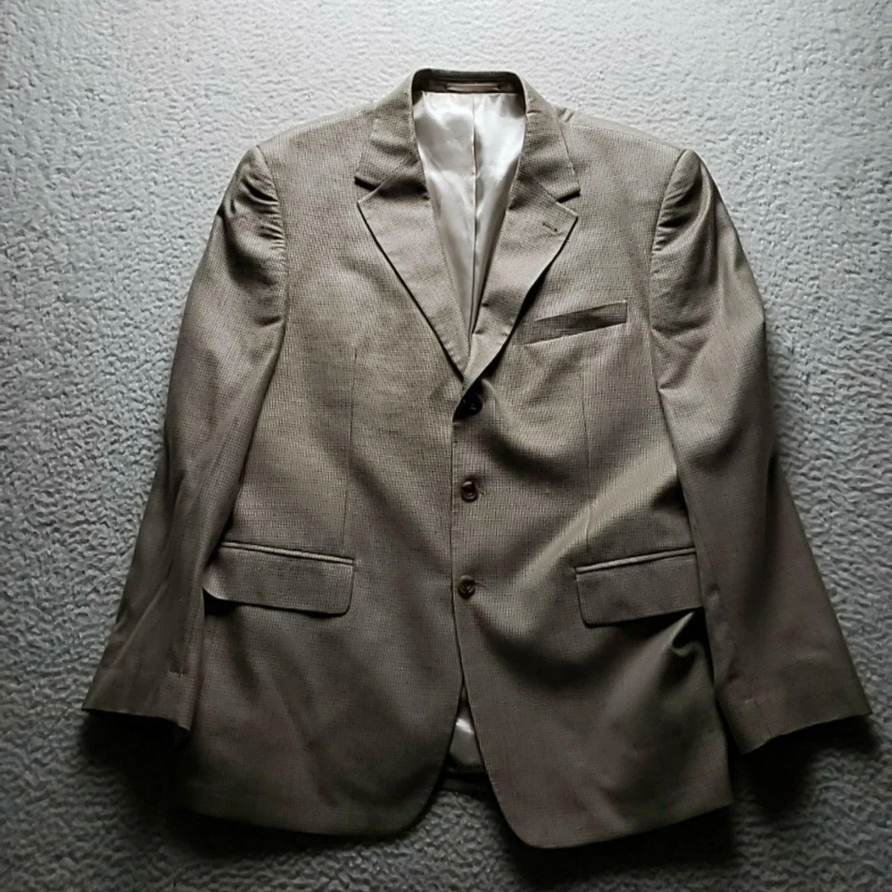 Luca Bertoni Blazer Mens 44 Regular Beige Check Silk Wool Sport Coat Jacket